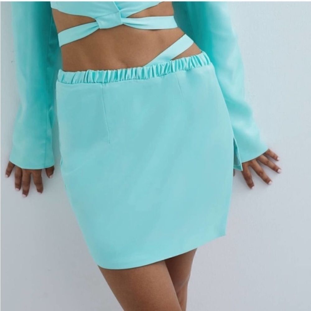 For Love and Lemons Marie Side Cut-out Mini Skirt in Aqua Sz XS NWT